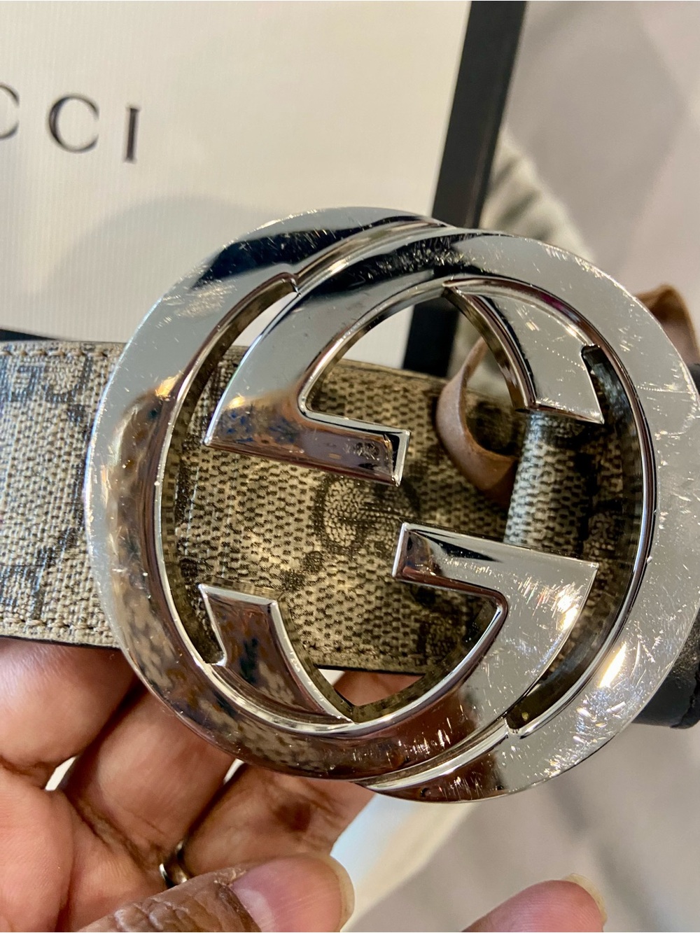 Gucci Authentic Beige GG Monogram Canvas Belt with Silver Double-G Buckle - Picture 3 of 5